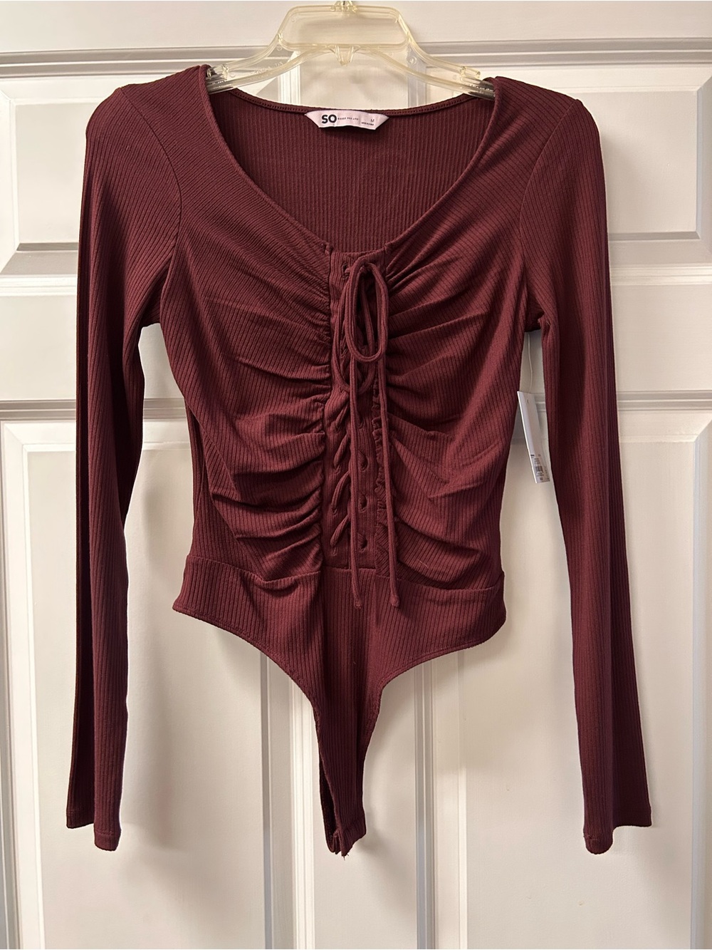 NWT- Long Sleeve Ribbed Ruched Bodysuit Juniors M